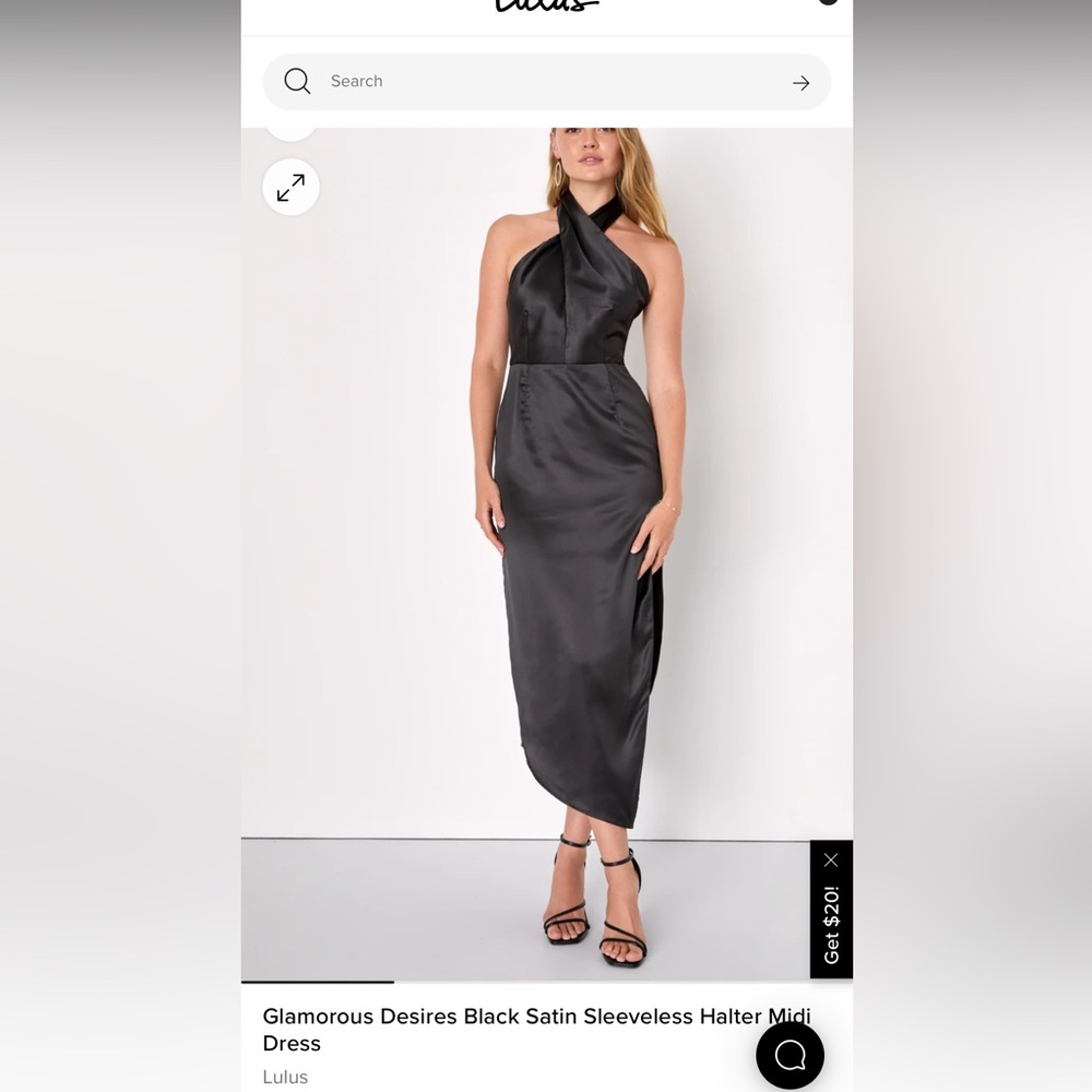 Black Satin Sleeveless Halter Midi Dress